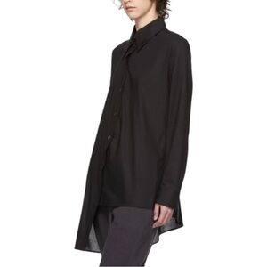 Ann Demeulemeester Black Asymmetric Shirt - Black Button Up Cotton Poplin Shirt